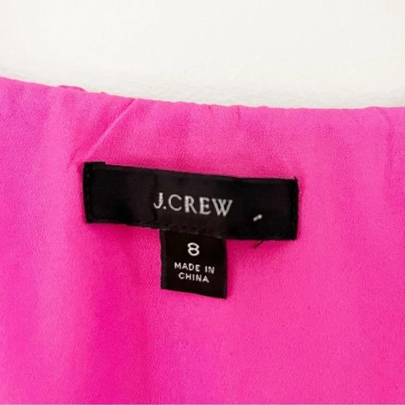 J. Crew V-Neck Ruffle Dress Floral Print Vibrant Pink Fuchsia Midi Dress Size 8 - Picture 6 of 10